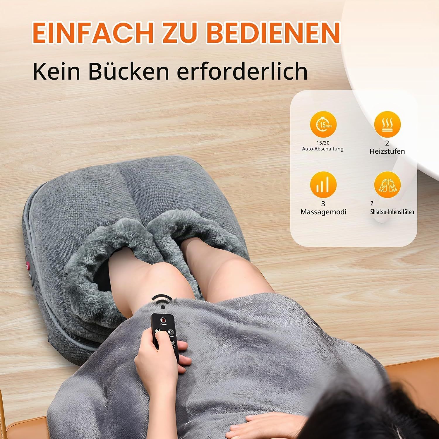 Elektrische Fußwärmer-Hausschuhe mit Fernbedienung, 3 Massage-Modi, 2 Heizstufen.
