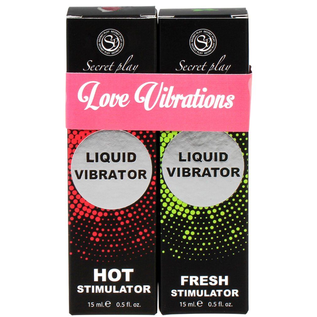 Zwei Packungen "Love Vibrations" Liquid Vibrator: "Hot Stimulator" und "Fresh Stimulator".