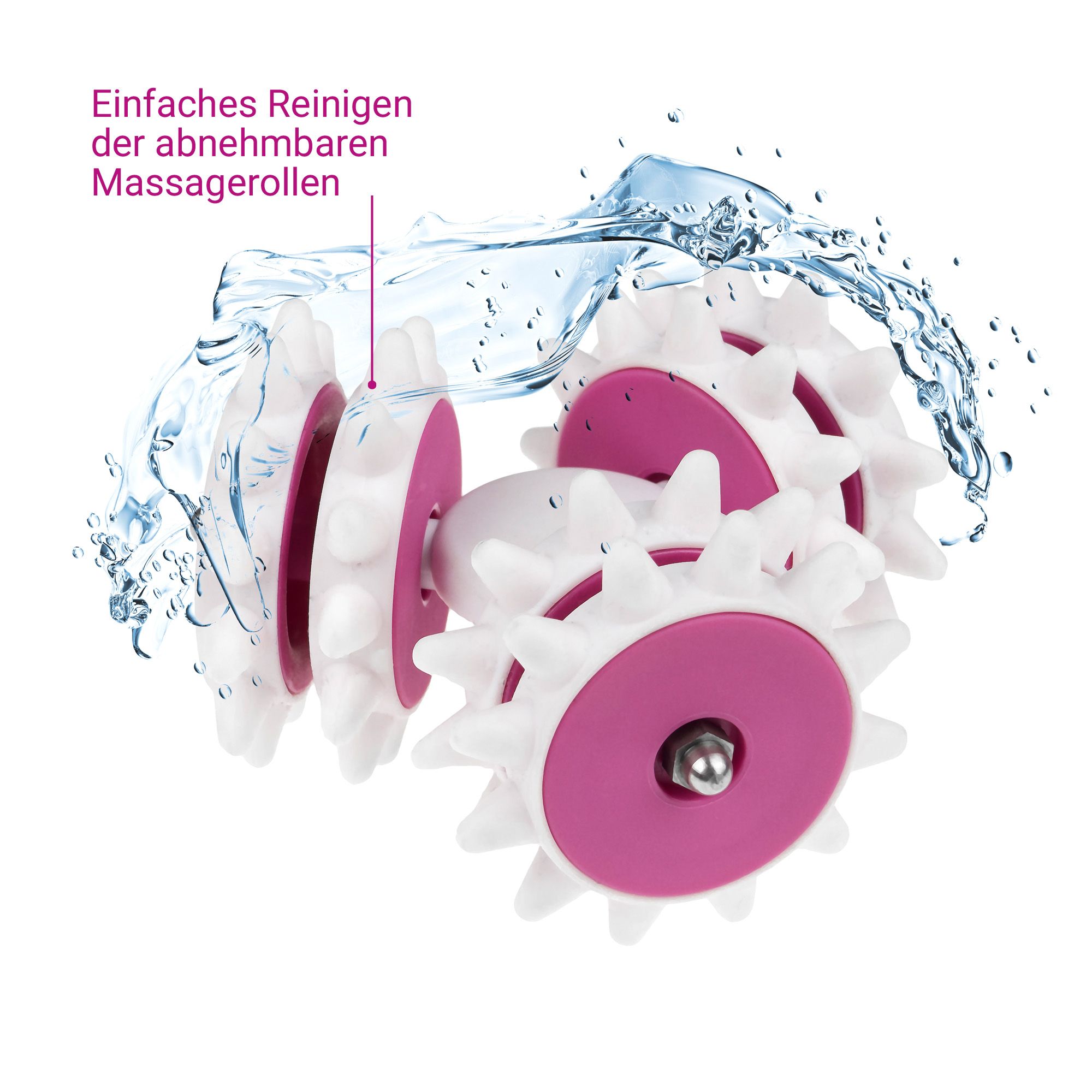 Abnehmbare Massage-Rollen des Medisana AC 850 werden unter fließendem Wasser gereinigt.