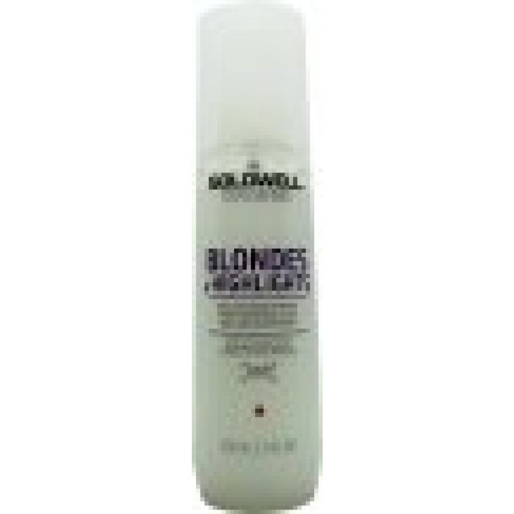 Goldwell Blondes & Highlights Brilliance Serum Spray. Weiße Flasche mit Sprühkopf. Lila Schriftzug. 150ml.
