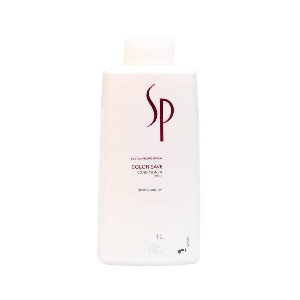 Weiße Flasche mit SP-Logo und Produktbezeichnung Color Save Conditioner. Text in Englisch, Französisch, Italienisch. 1L.