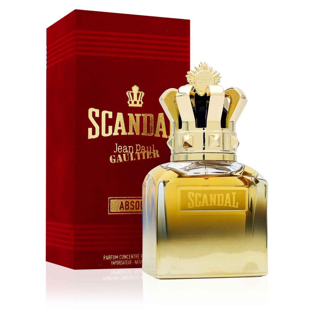 Parfumflakon mit goldener Krone und roter Schachtel. Aufschrift: Scandal Absolu.