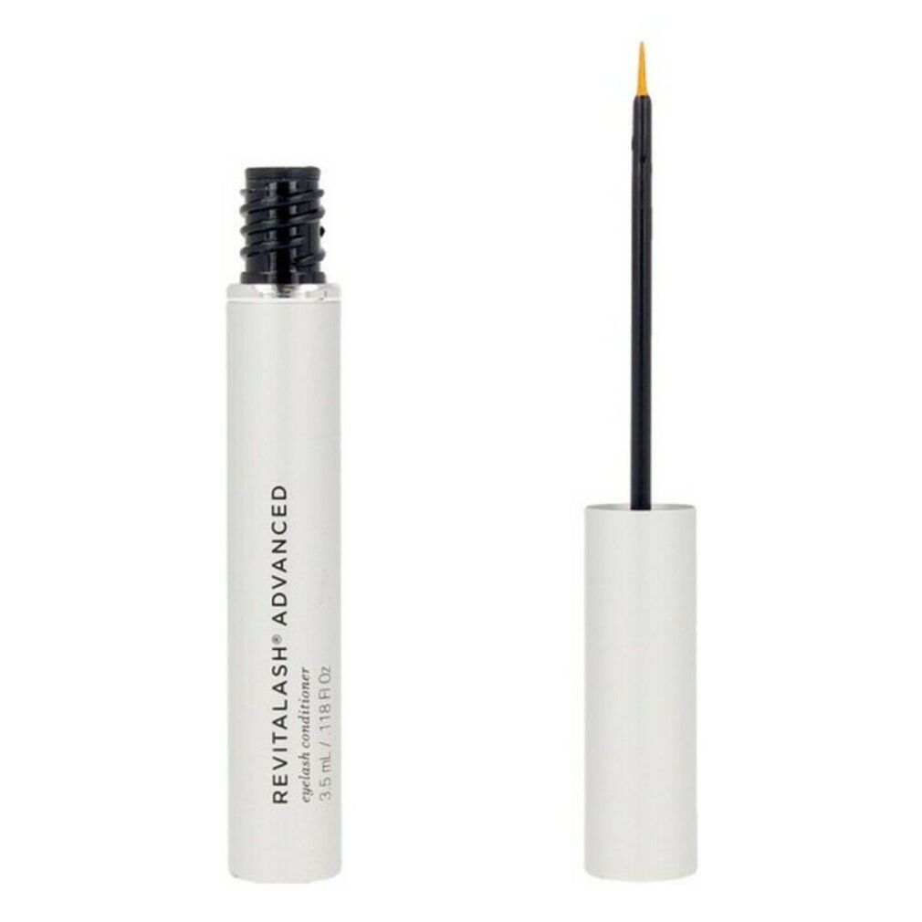 Weißer Behälter mit schwarzem Deckel und Applikator. Aufschrift: RevitaLash Advanced Eyelash Conditioner.