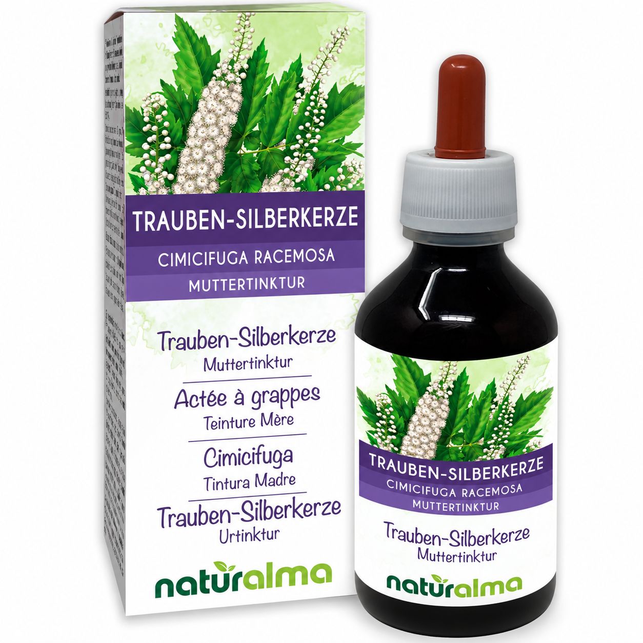 Naturalma Trauben-Silberkerze Muttertinktur Flasche und Karton.