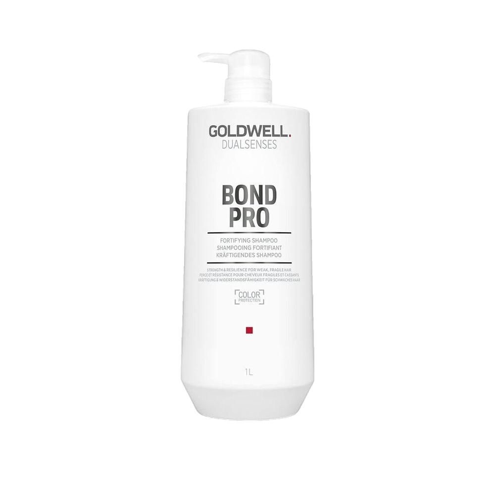 Weißer Goldwell Dualsenses Bond Pro Shampoo-Behälter mit Pumpe. Schriftzug: BOND PRO, 1L.