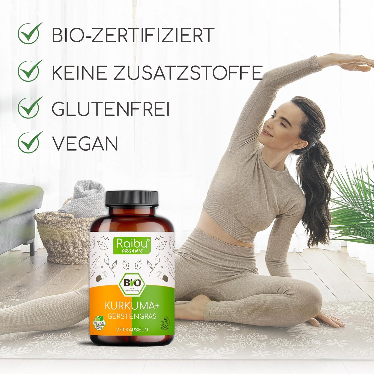 RAIBU BIO Kurkuma Gerstengras Kapseln hochdosiert