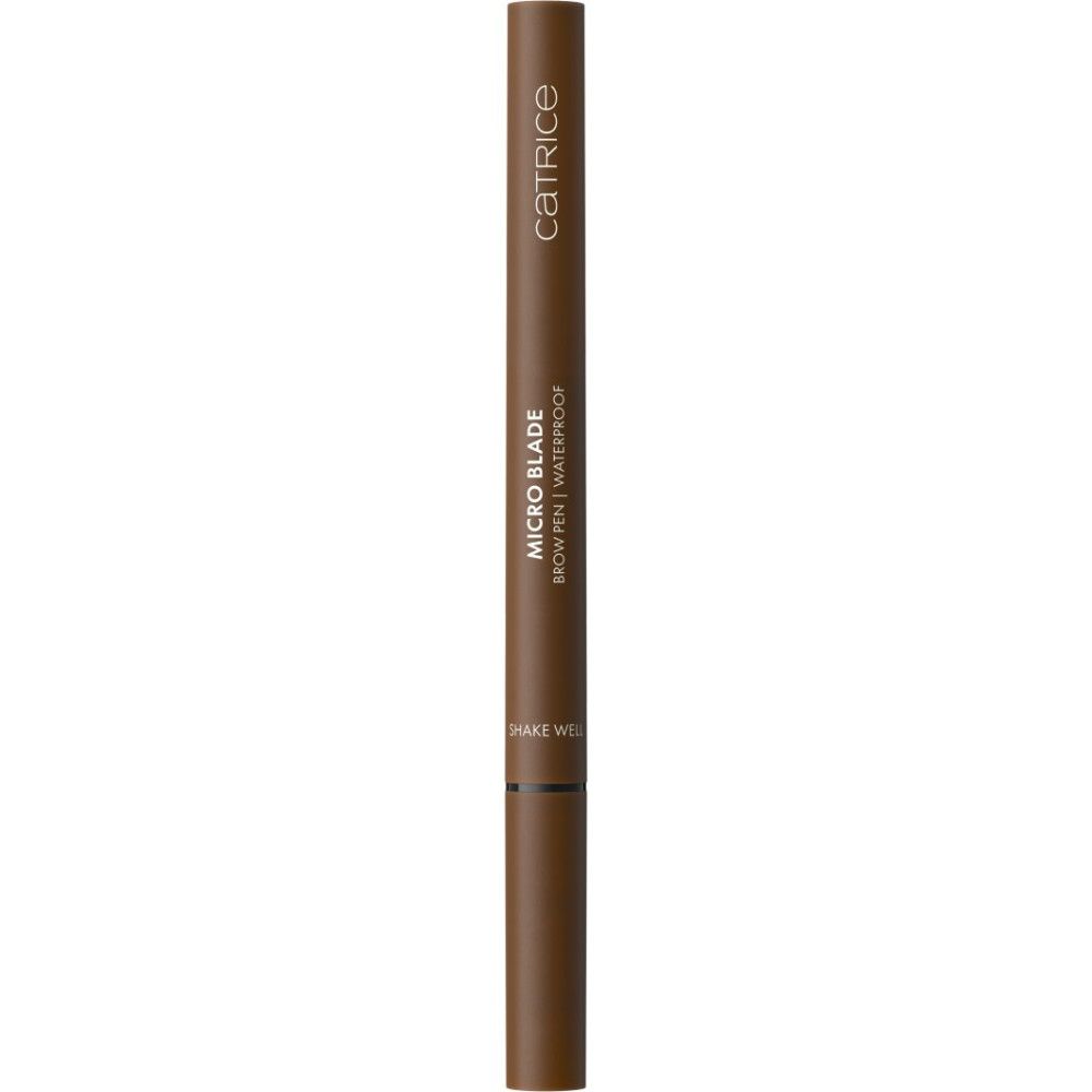 Brauner Stift mit Produktbezeichnung und Markennamen. Aufschrift: MICRO BLADE BROW PEN | WATERPROOF. Aufschrift: SHAKE WELL.