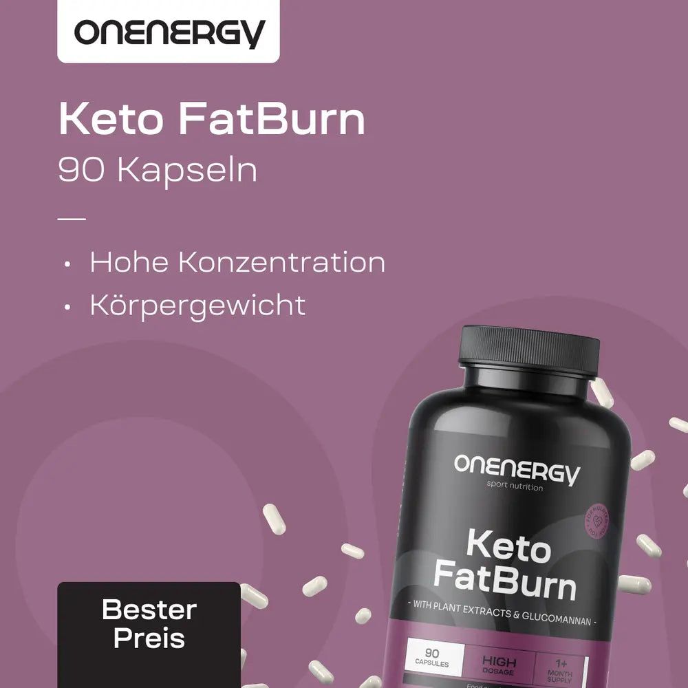 Dose OnEnergy Keto FatBurn, 90 Kapseln. Hohe Konzentration, Körpergewicht. "Bester Preis".