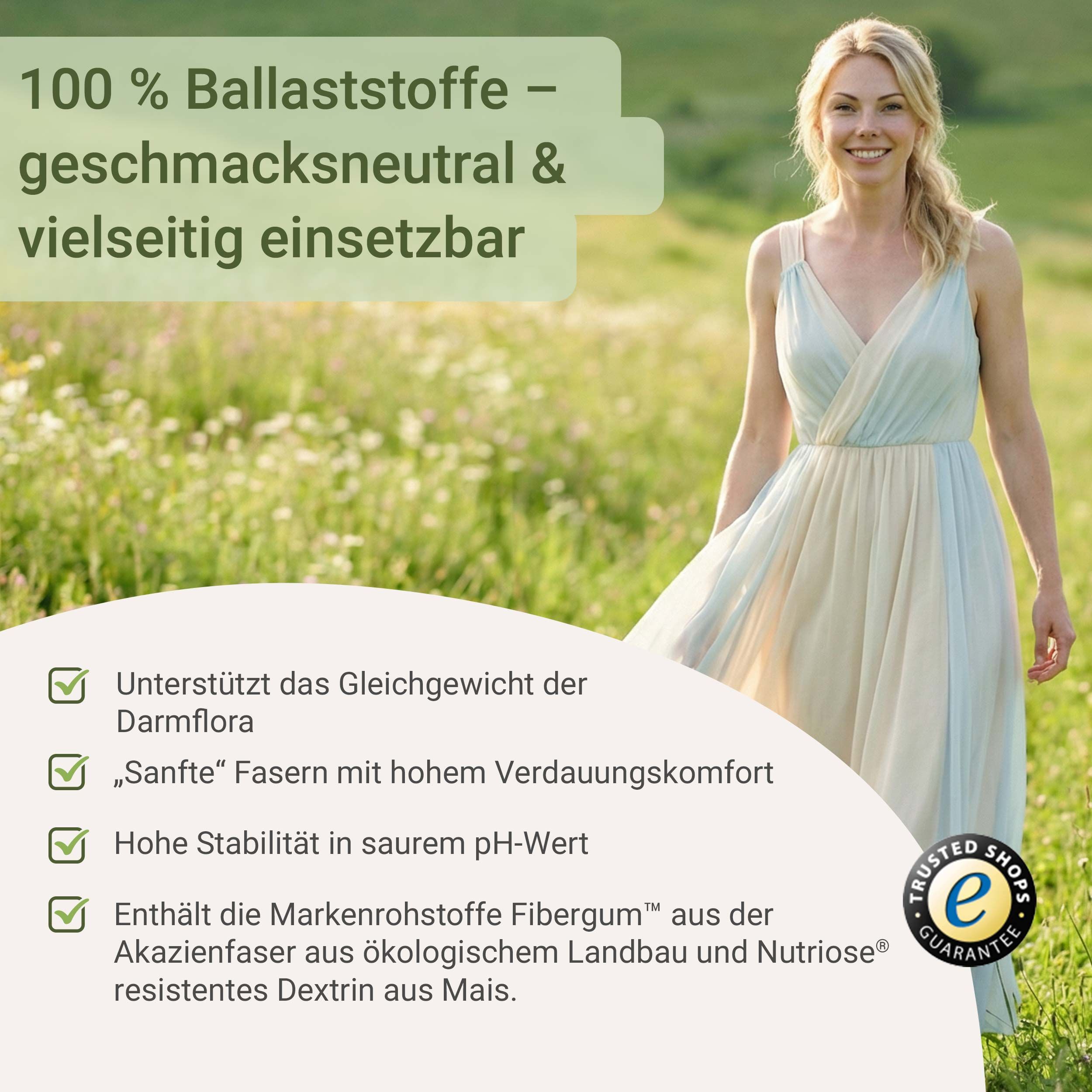 Nährwerttabelle für Präbiotik-Ballaststoffe pro Tagesportion.