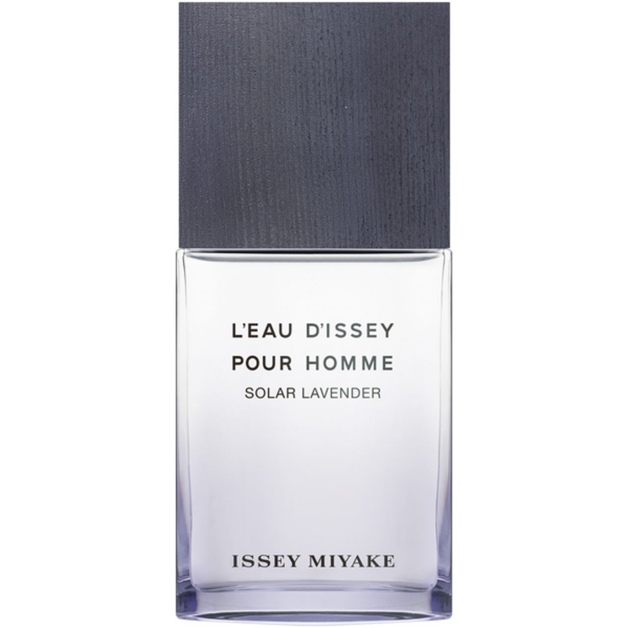 Rechteckiger Flakon mit dunklem Deckel. Aufschrift: L'EAU D'ISSEY POUR HOMME Solar Lavender. Marke: Issey Miyake.