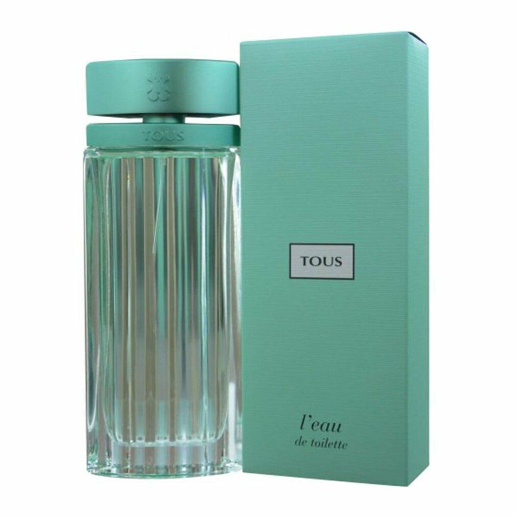 Hellgrüner Flakon und Schachtel. Auf der Schachtel steht "TOUS" und "l'eau de toilette".