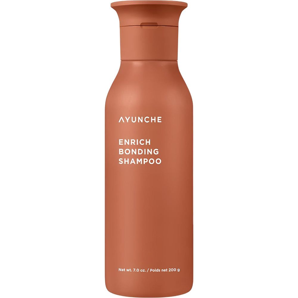 AYUNCHE Enrich Bonding Shampoo in einem braunen Pumpspender.