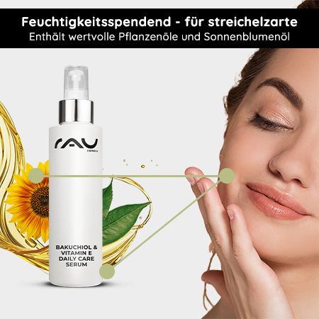 RAU Cosmetics Bakuchiol & Vitamin E Daily Care Serum - Anti-Age Tagespflege Konzentrat mit UV-Schutz