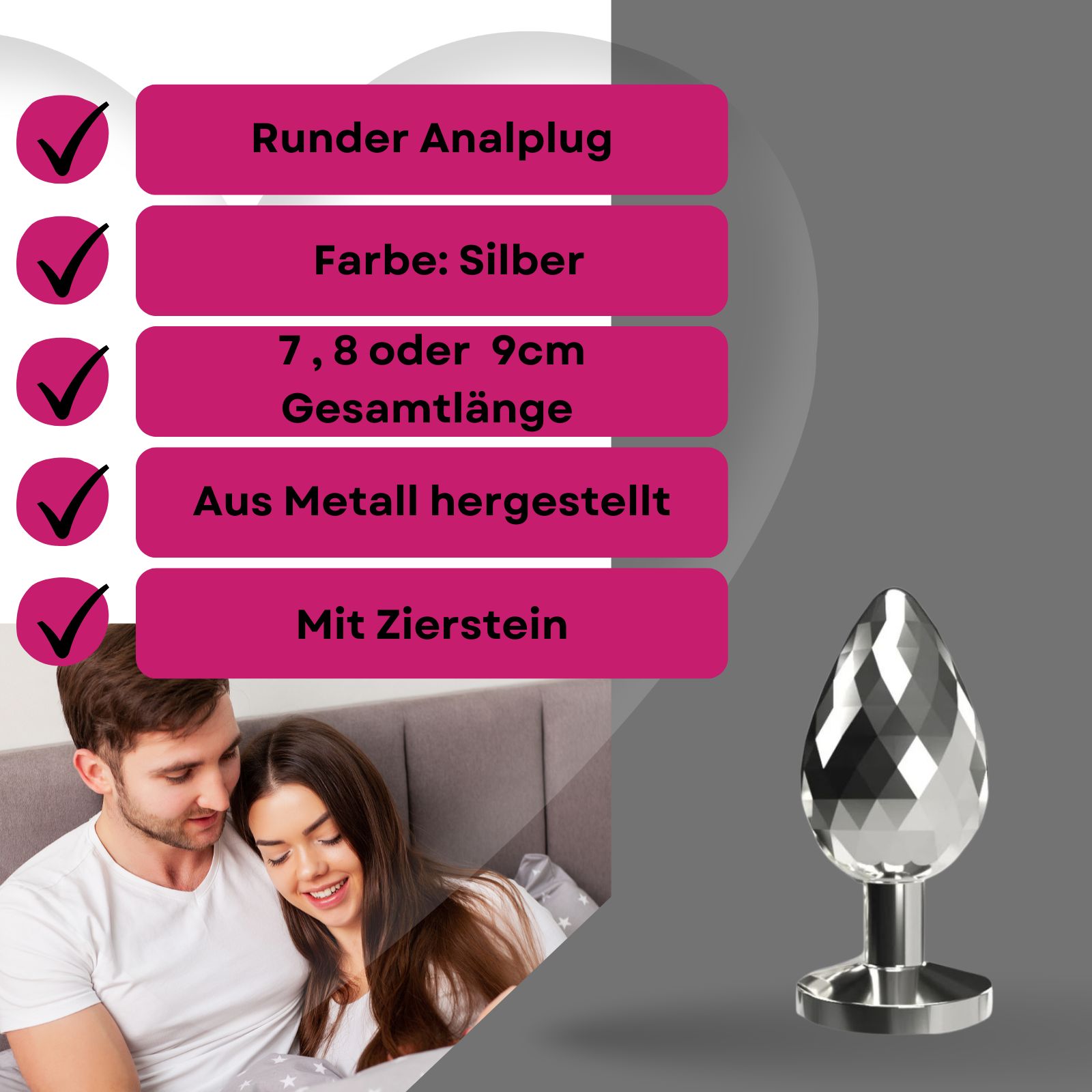 Analplug aus Metall mit Zierstein M - Lovelyness