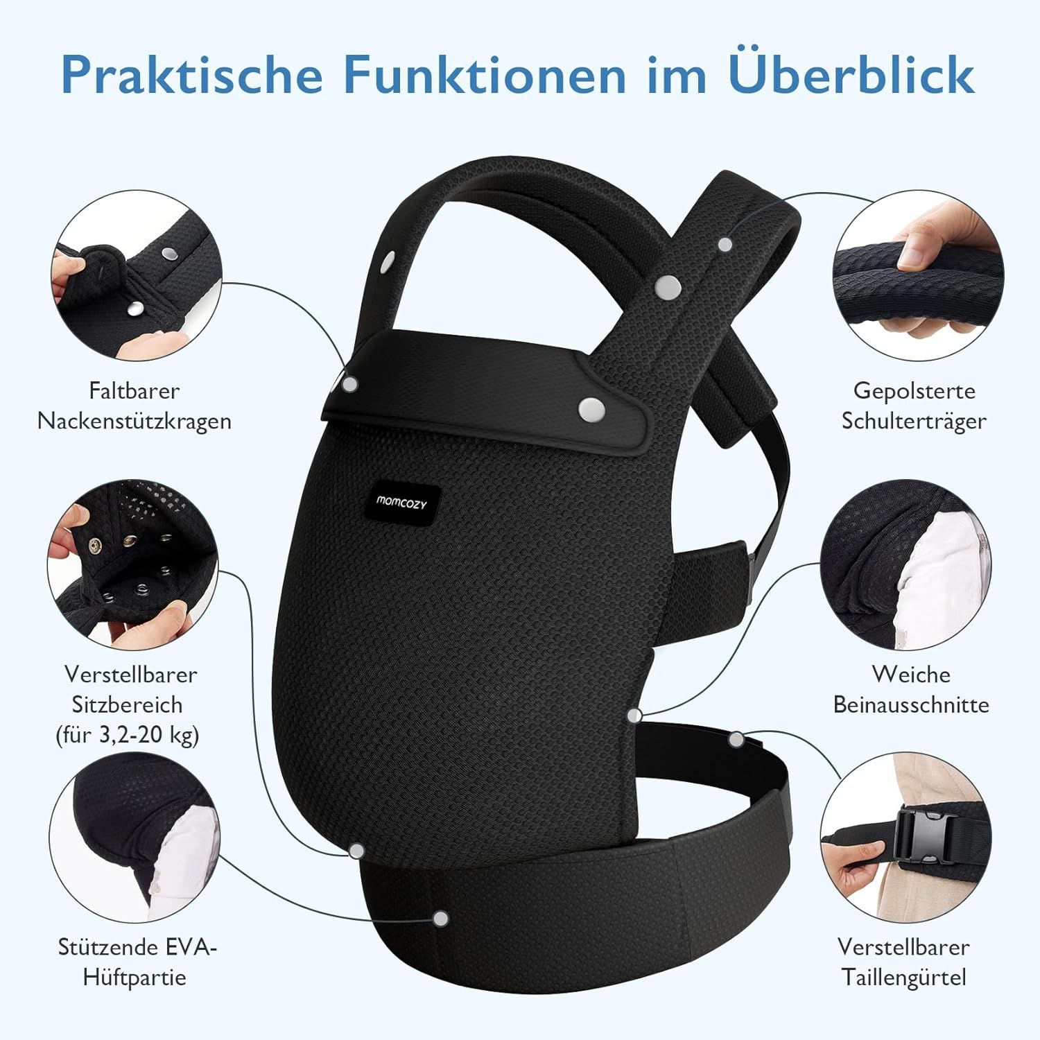 Momcozy Baby Trage - Leichte & Atmungsaktive Air Mesh-Schwarz