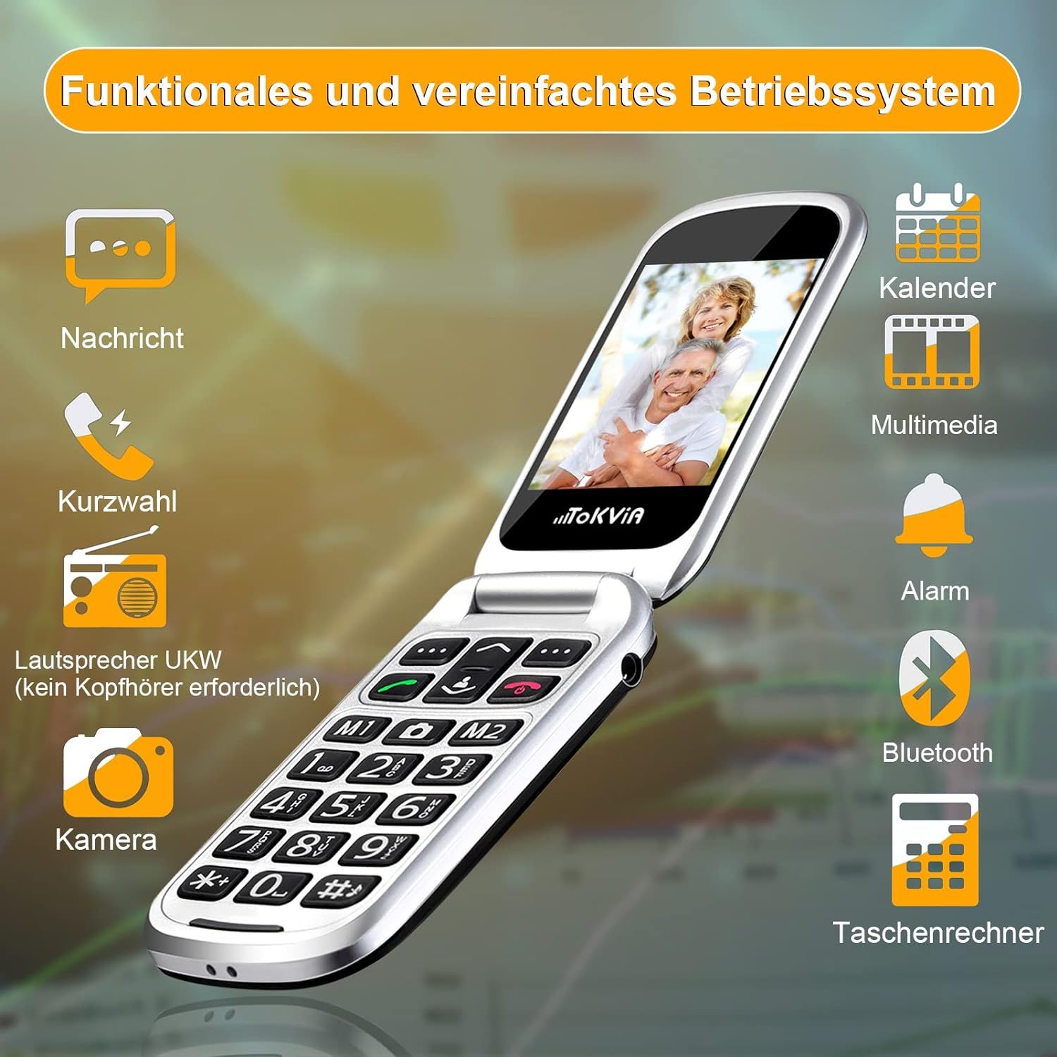 Tokvia Seniorenhandy T221 | Klapphandy mit Notruftaste & Außendisplay