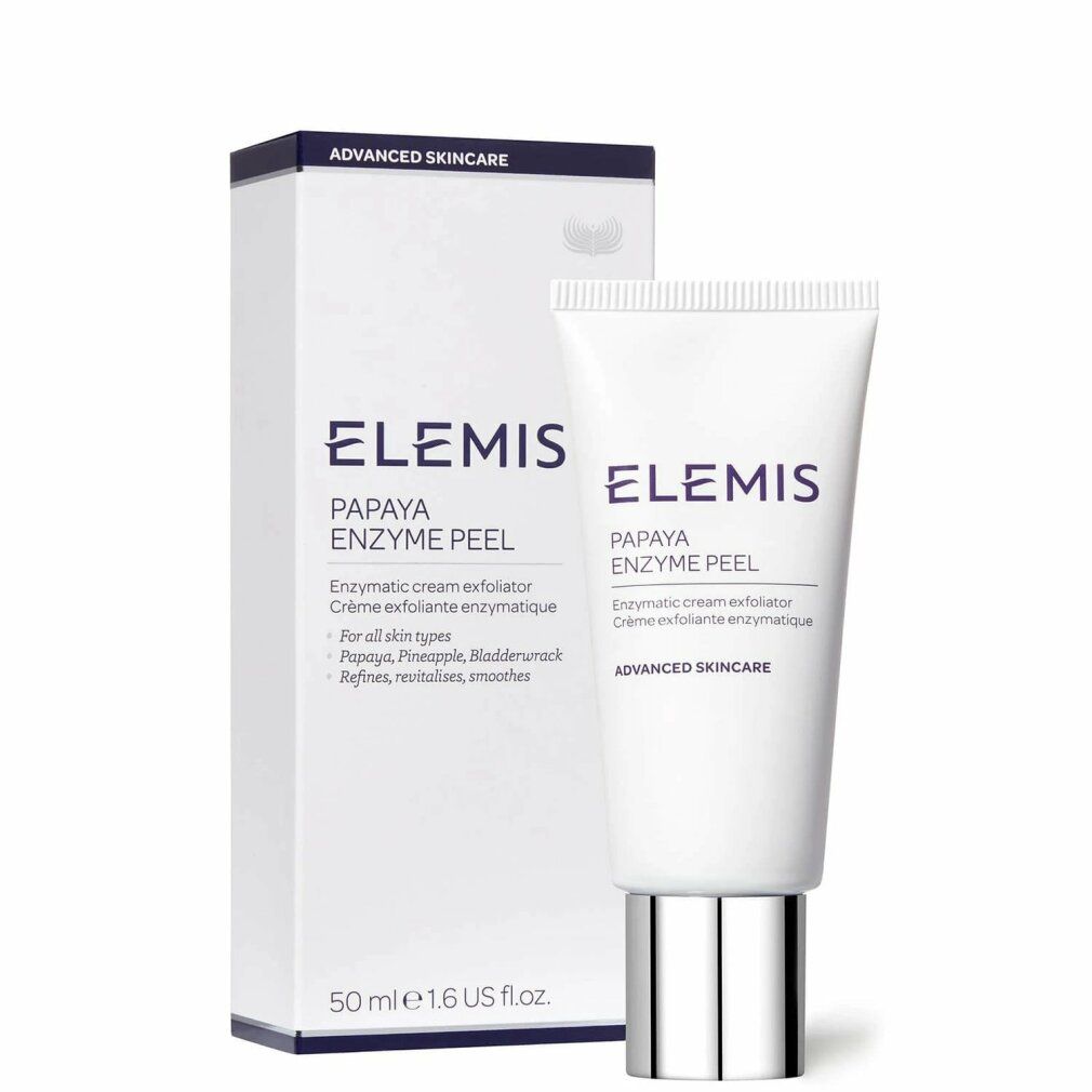 Produktverpackung mit Tube und Schachtel. Aufschrift: Elemis Papaya Enzyme Peel, 50 ml.