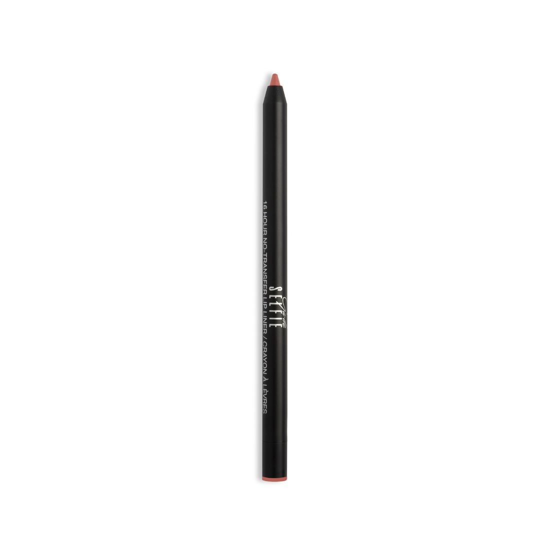 Schwarzer Lipliner mit roter Spitze. Aufschrift 'Selfie' und Produktbezeichnung.