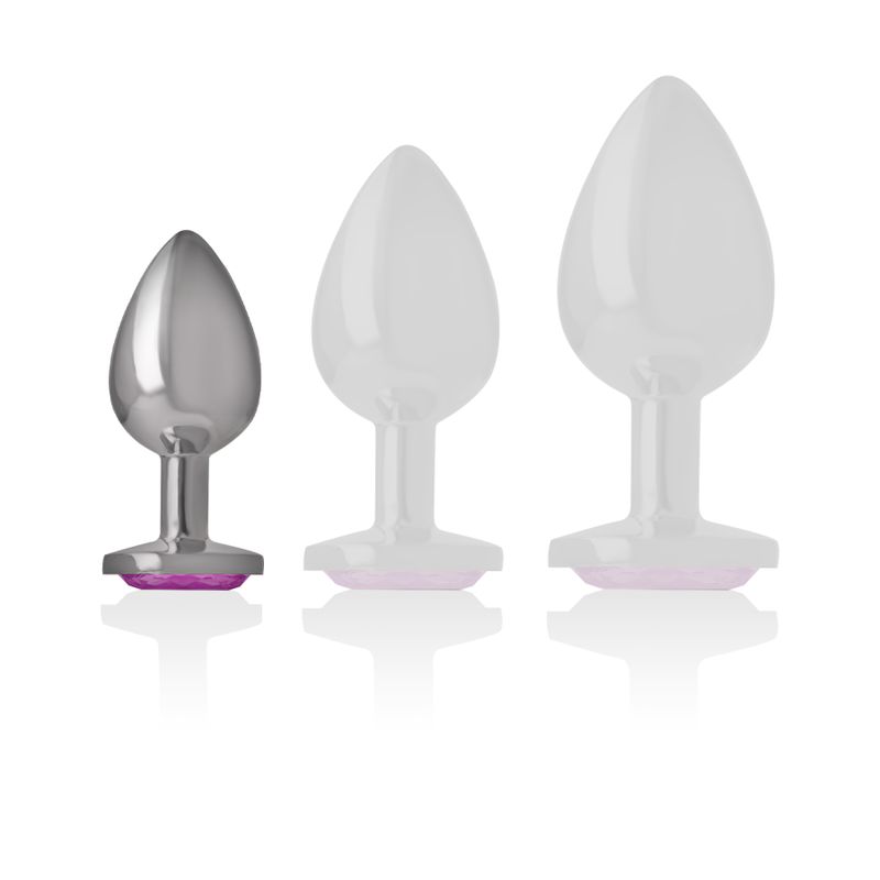 Drei Analplugs. Einer aus Metall, zwei transparent. Tropfenform, pinkfarbene Basis.