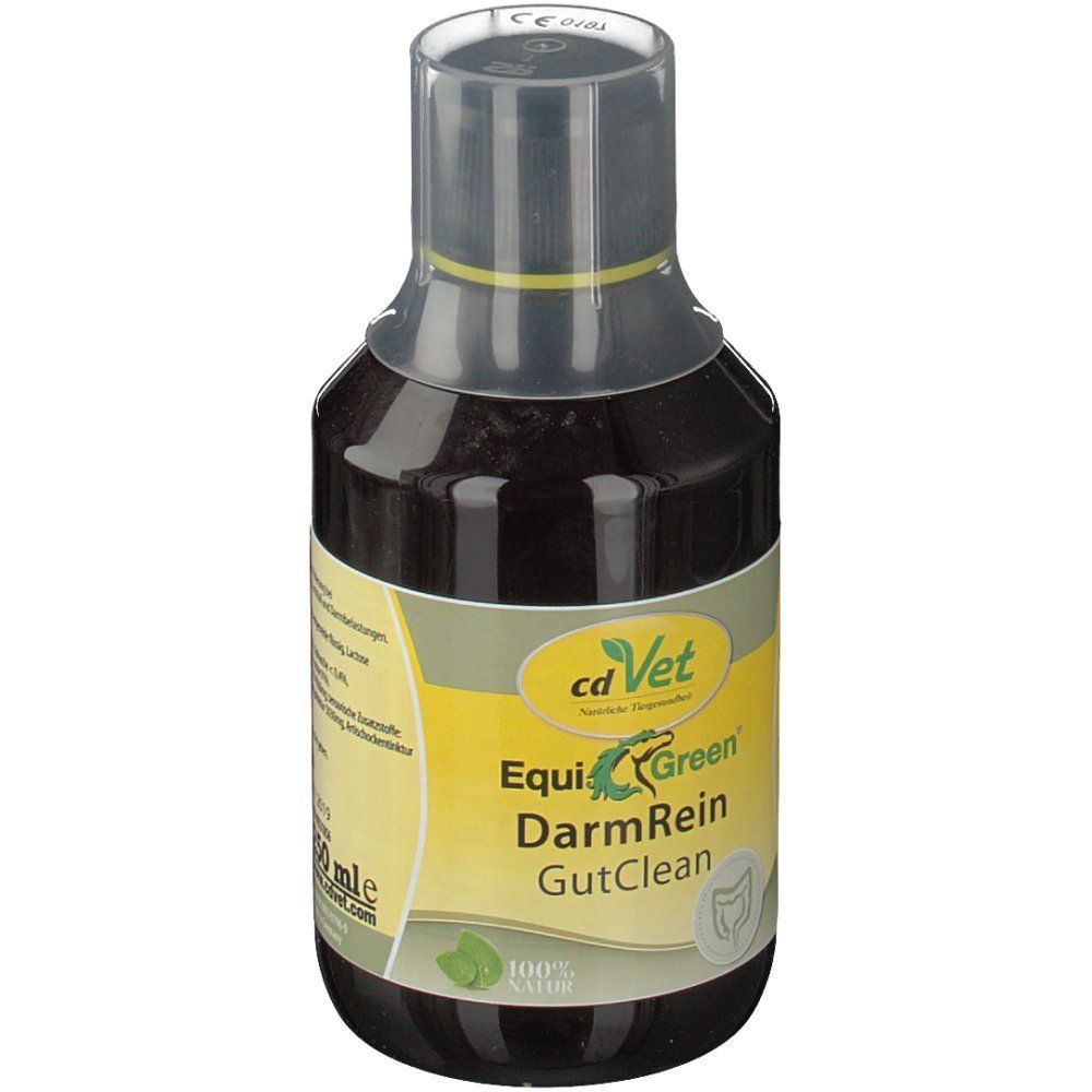 Braune Flüssigkeit in einer Flasche. Etikett mit Produktnamen und Logo. Transparenter Verschluss.