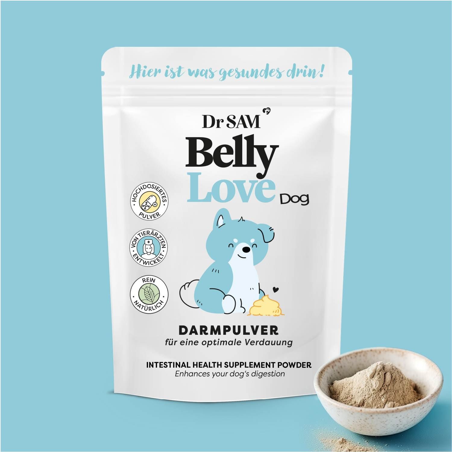 Dr. SAM BellyLove Dog - Hochdosiertes Darmpulver. Bringt Magen und Darm in Balance