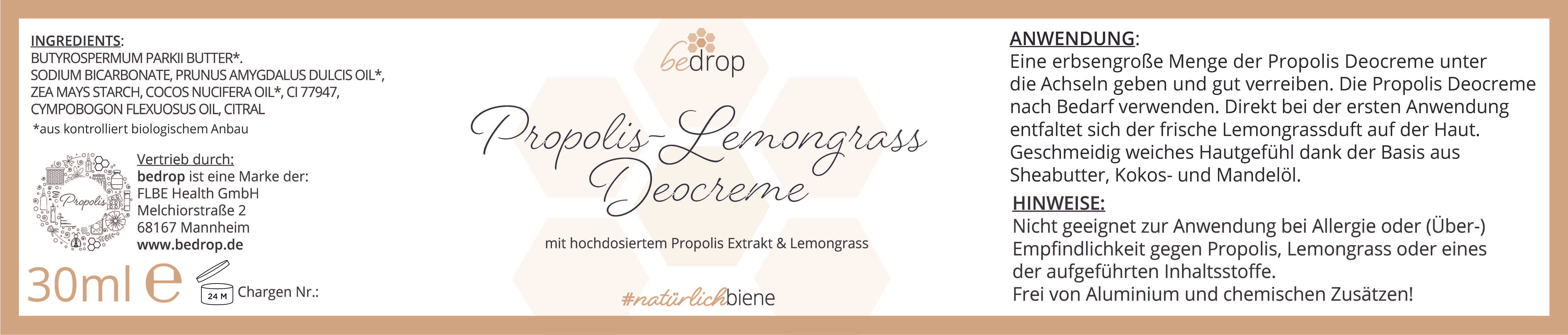 Propolis Deocreme / Festes Deo mit Lemongrass