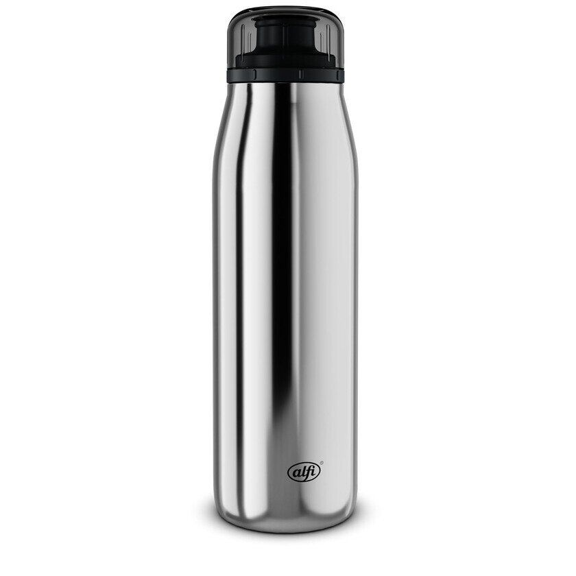 ALFI Iso Bottle 0,5l, Edelstahl, mit schwarzem Schraubverschluss.