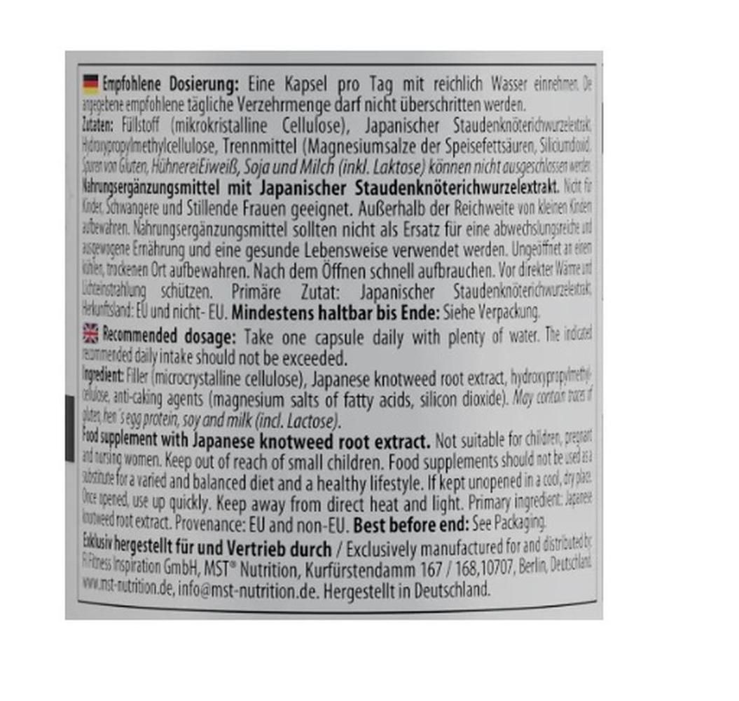 Text auf weißem Hintergrund. Enthält Informationen zu Inhaltsstoffen und empfohlener Dosierung.
