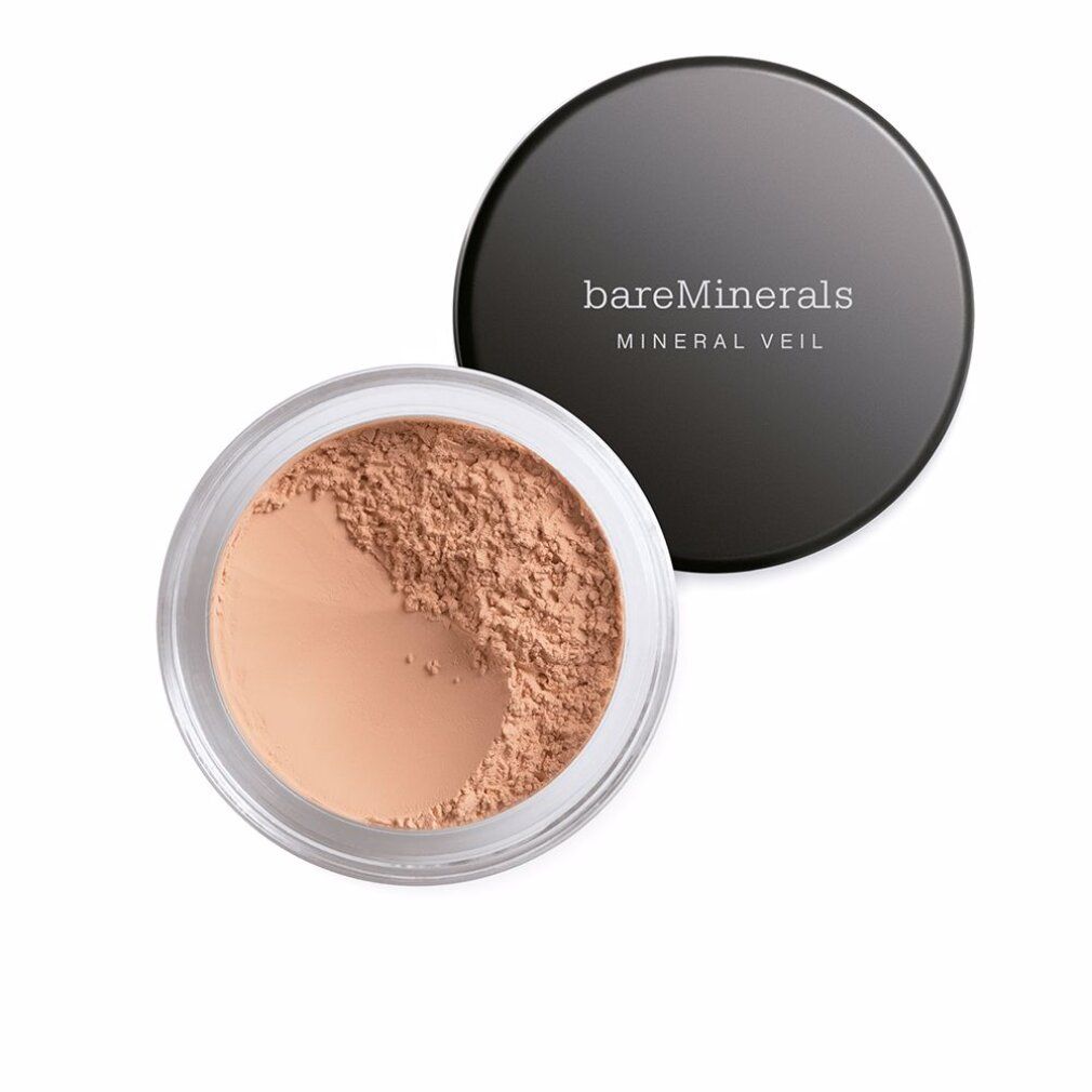 Runder Behälter mit losem Puder und schwarzem Deckel. Auf dem Deckel steht "bareMinerals MINERAL VEIL".