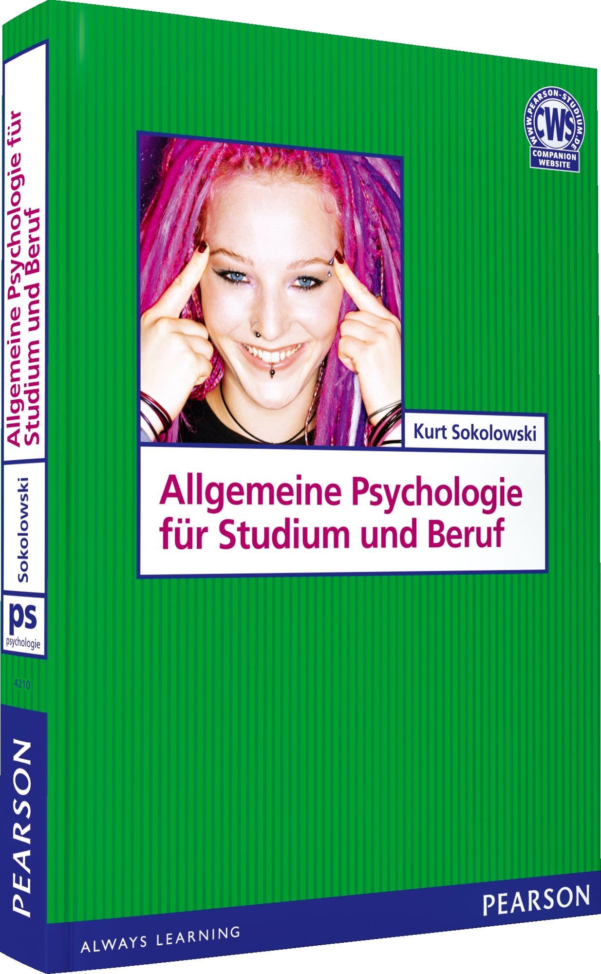 Buchcover: Allgemeine Psychologie für Studium und Beruf. Titel, Autor Kurt Sokolowski, Pearson-Logo. Frau mit Piercings.
