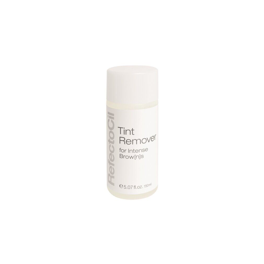 Weiße Flasche mit "Tint Remover"-Etikett. Text: "for Intense Brows". Marke: RefectoCil. Volumen: 150 ml.