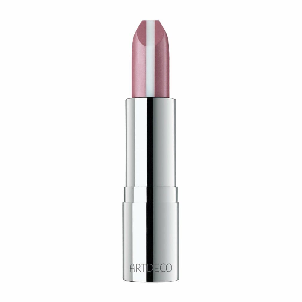 Lippenstift mit silberfarbener Hülse. Der Lippenstift hat eine rosa Farbe mit einem weißen Streifen in der Mitte. Der Schriftzug ARTDECO ist sichtbar.