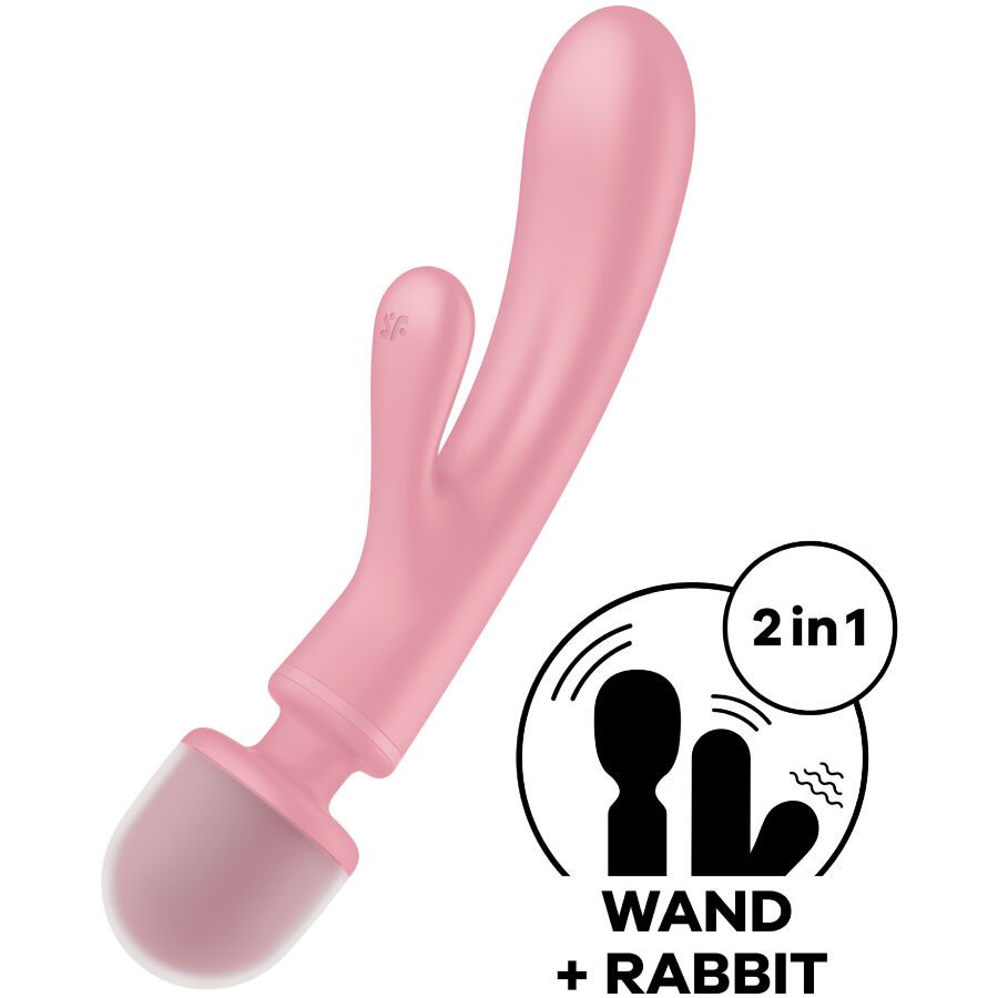 Rosa Vibrator mit zwei Funktionen. Ein Teil ist für die äußere Stimulation, der andere für die innere.