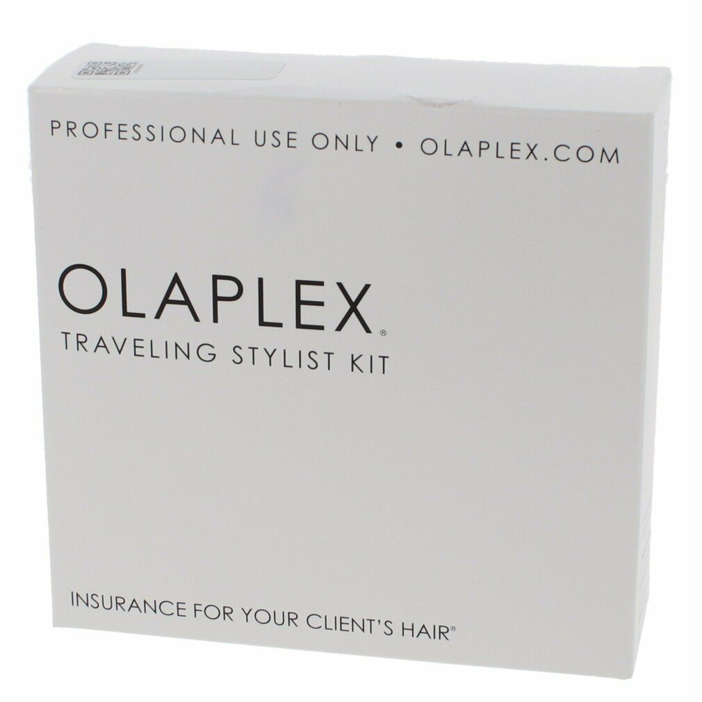 Geschlossene Olaplex Traveling Stylist Kit Verpackung mit Olaplex Logo.