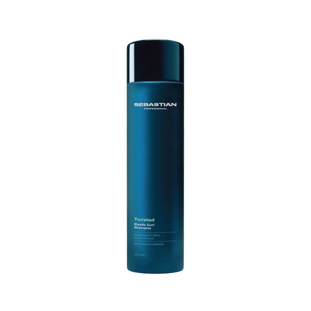 Blaue Flasche Sebastian Twisted Elastic Curl Shampoo.