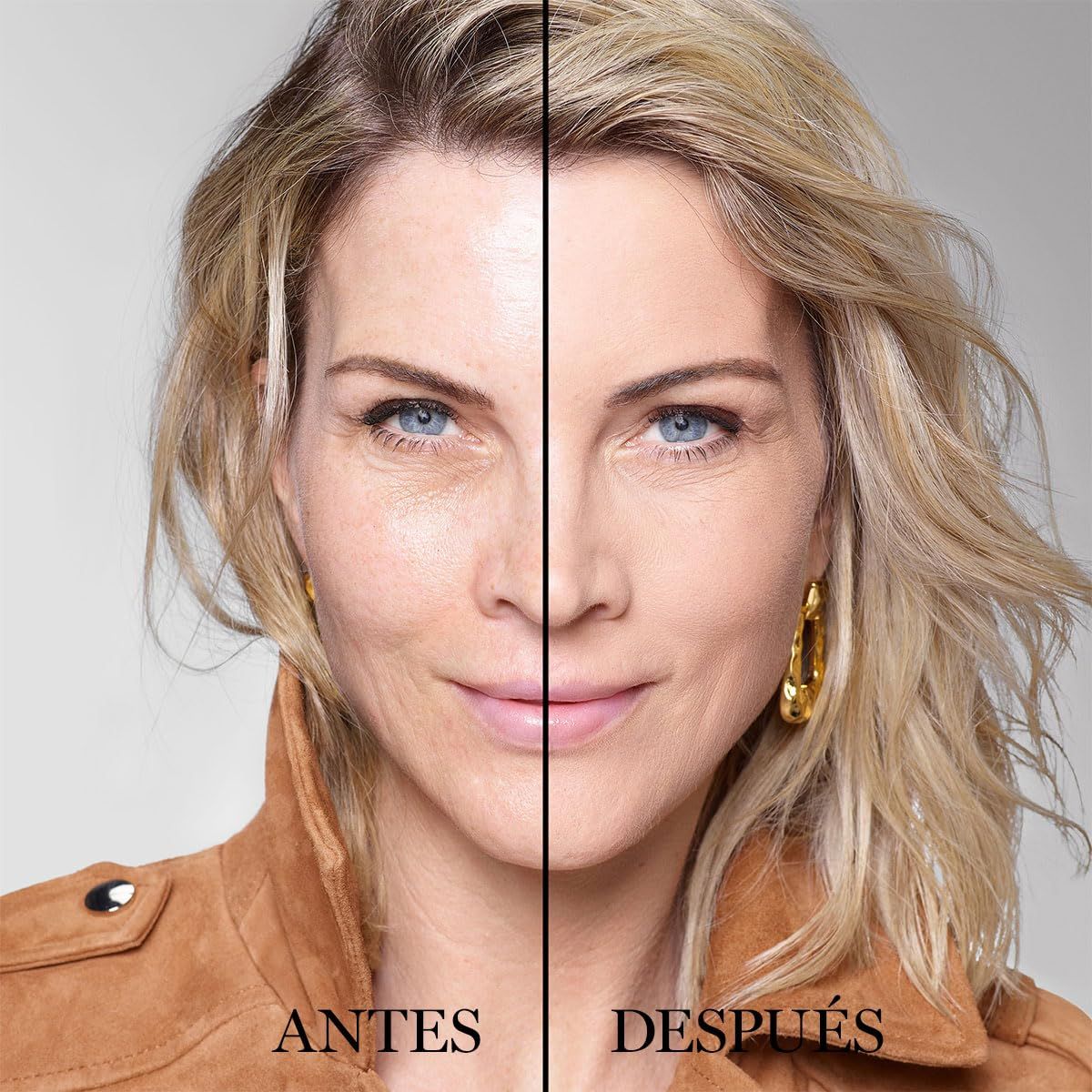 Vorher-Nachher-Vergleich. Gesicht einer Frau, eine Seite mit Make-up, die andere ohne.