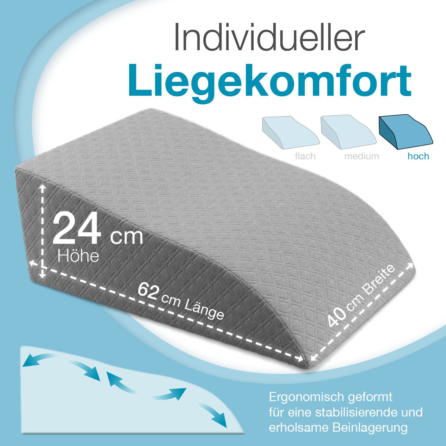 Bestschlaf Bein-Lagerungskissen »Visko«, hoch, 62x40x24cm, grau