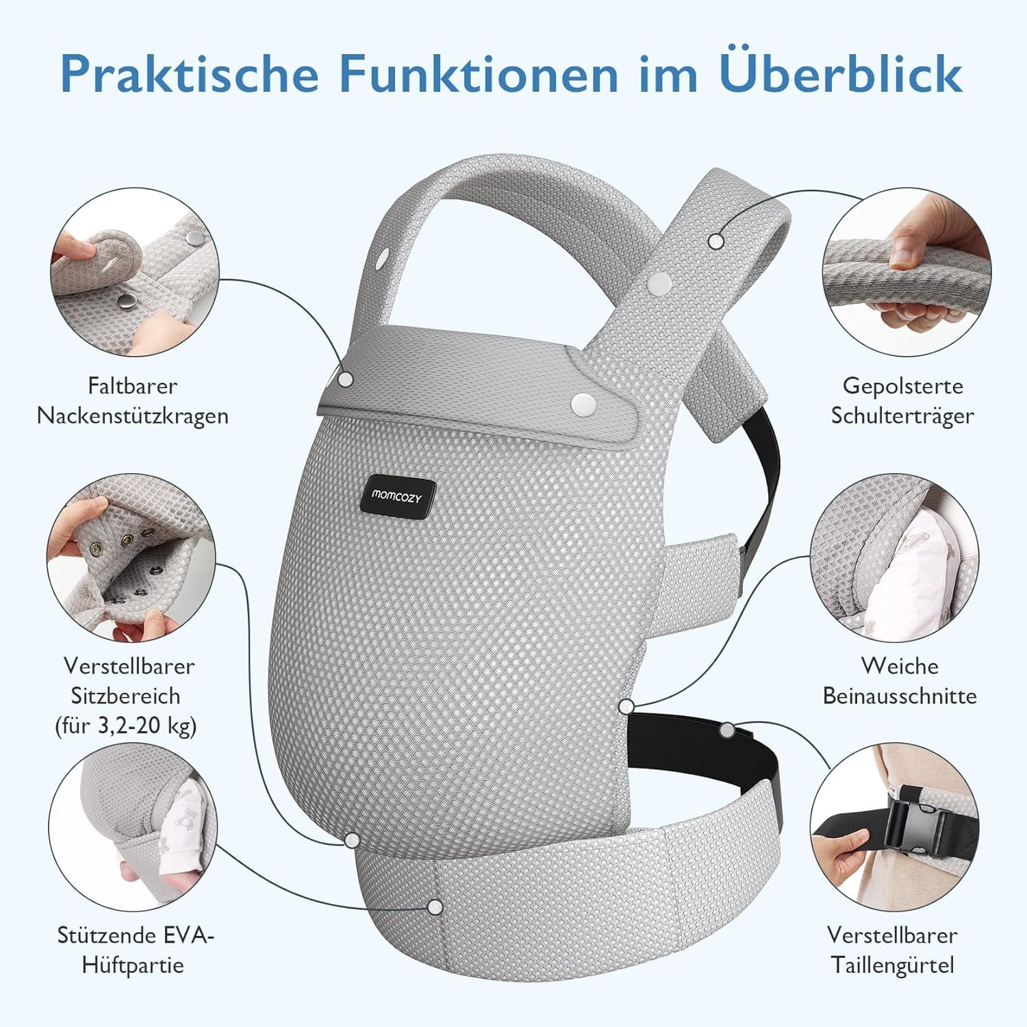 Momcozy Baby Trage - Leichte & Atmungsaktive Netz Air Mesh-Grau