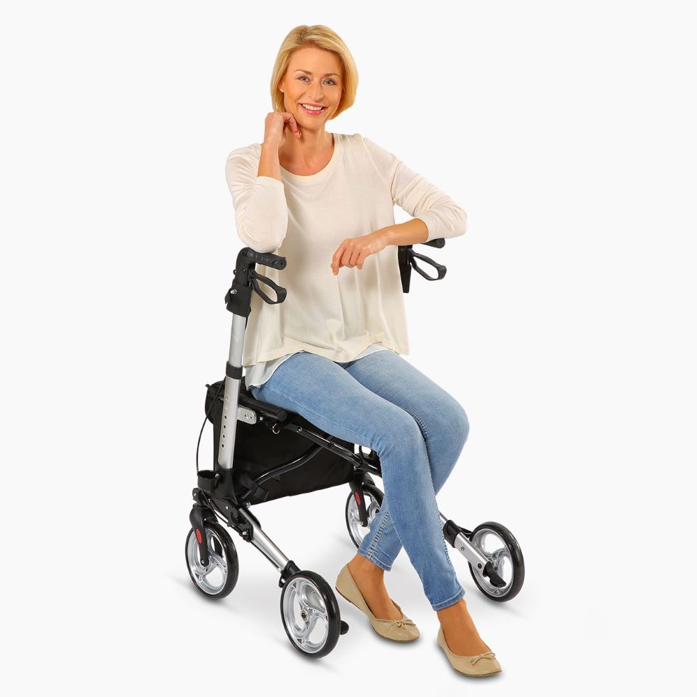 ANTAR Aluminium Rollator höhenverstellbar mit Fußstützen und Einkaufskorb