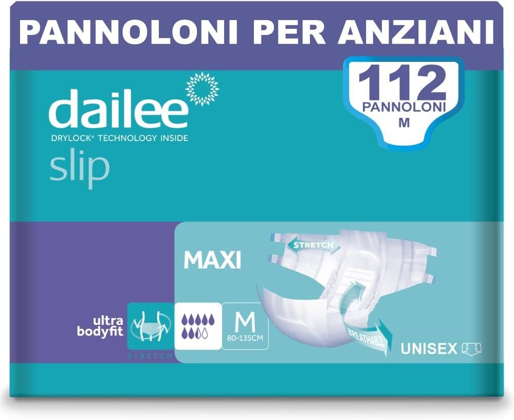 Verpackung Dailee Slip Maxi Inkontinenz Windeln. Größe M, 80-135cm. Drylock Technologie. Unisex.