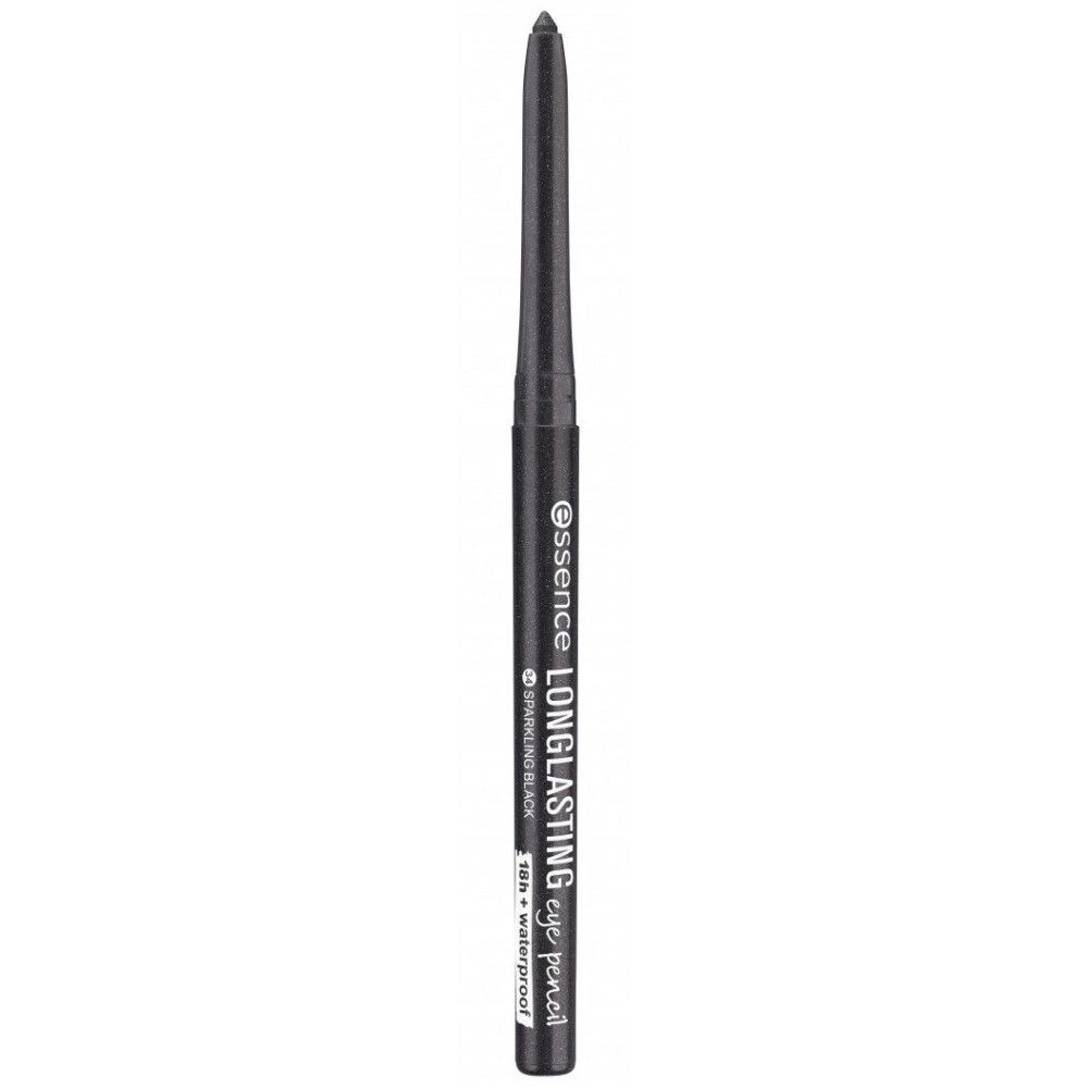 Schwarzer Augenstift. Aufschrift: Essence Longlasting Eye Pencil. Sparkling Black. Wasserfest.