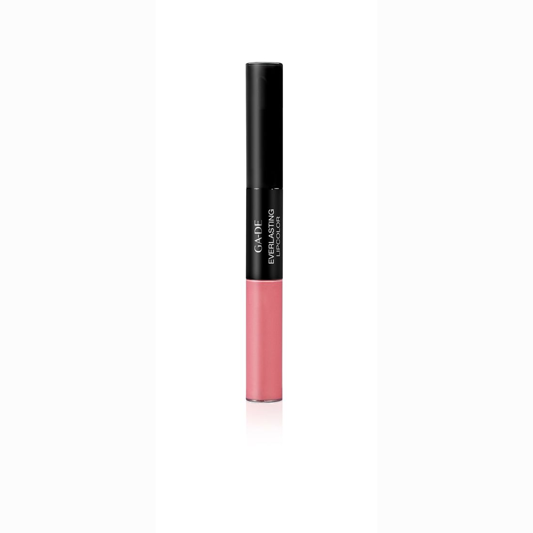 Doppel-Lippenstift. Schwarzer Deckel, rosa Lippenfarbe. Aufschrift: GA-DE Everlasting Lipcolor.
