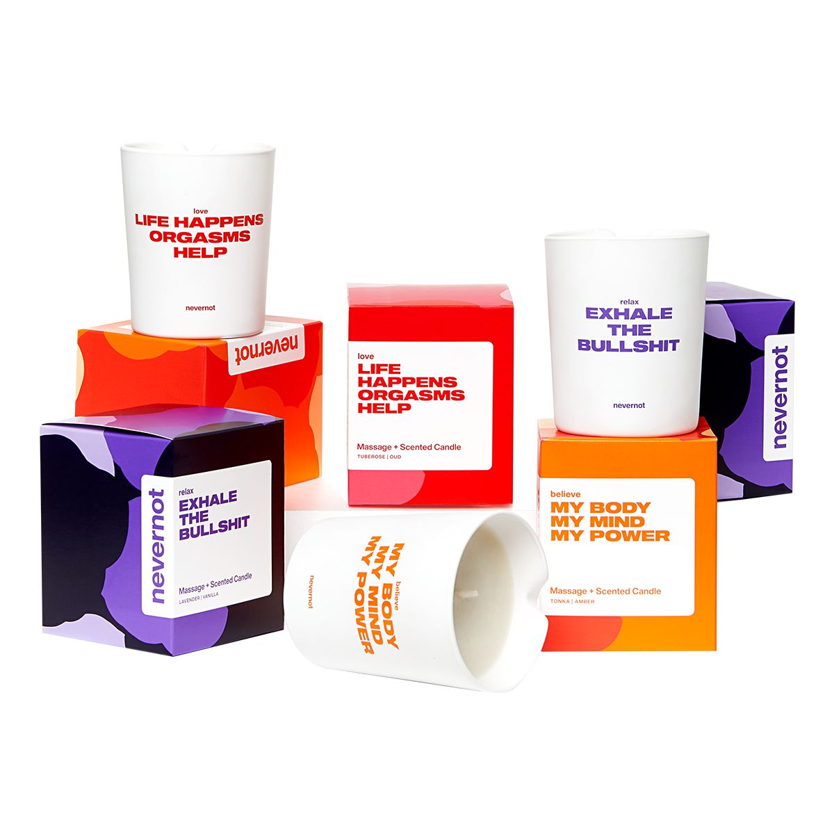 nevernot Duft- & Massagekerzen – Das Set