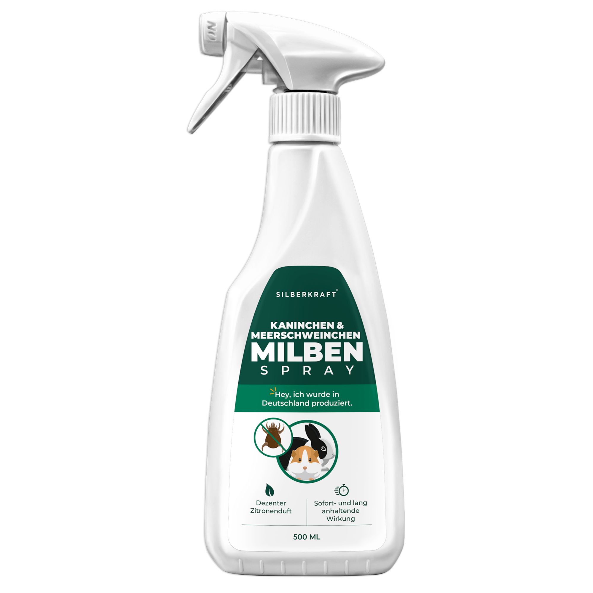 Sprühflasche mit Milbenspray für Kaninchen & Meerschweinchen. 500 ml.
