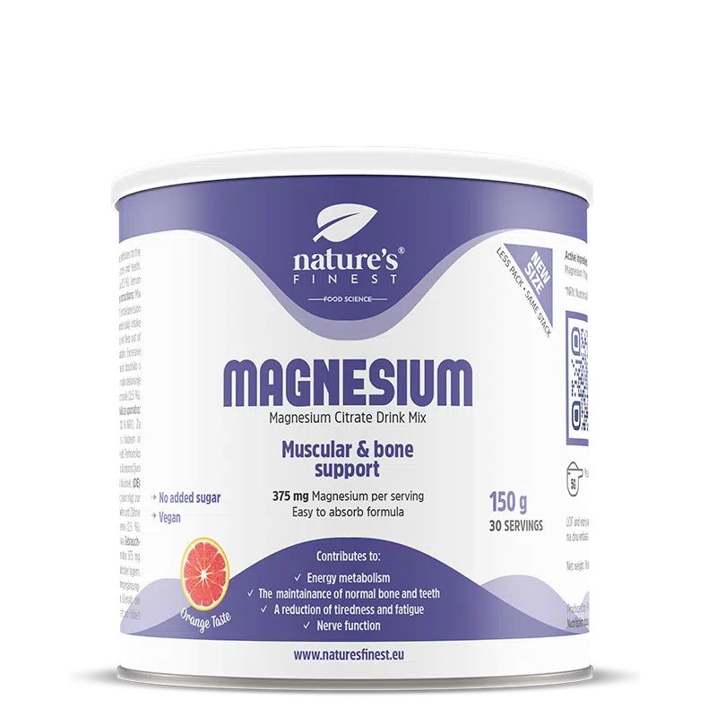 Nature's Finest Magnesium 375mg Dose, 150g, mit Orangengeschmack. Muskel- und Knochenunterstützung.