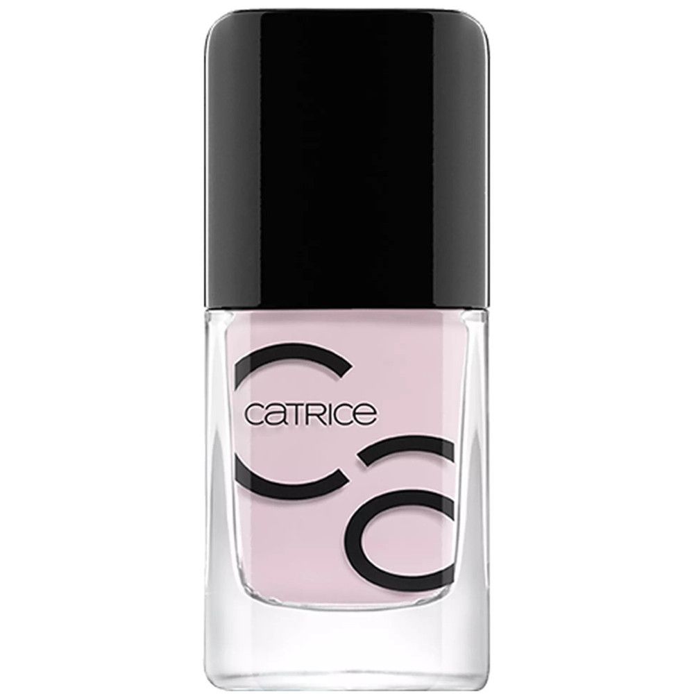 Catrice Iconails Nagellackflasche. Rosa Nagellack in einer transparenten Flasche mit schwarzem Deckel.