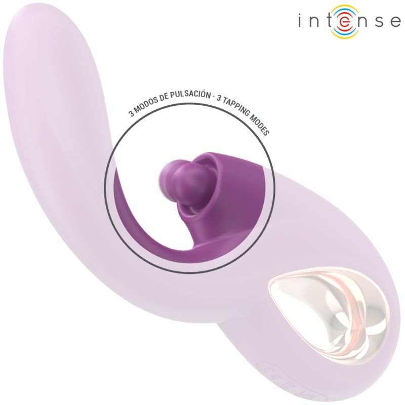 Lila Vibrator mit hervorgehobenen Merkmalen. 3 Klopfmodi. Marke: Intense. G-Punkt-Vibrator.