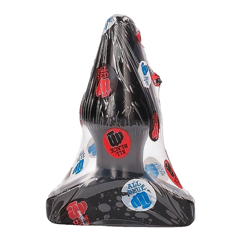 Schwarzer Plug in transparenter Verpackung. Auf der Verpackung befinden sich Aufkleber mit dem Schriftzug "ALL BLACK" und Faust-Logos.