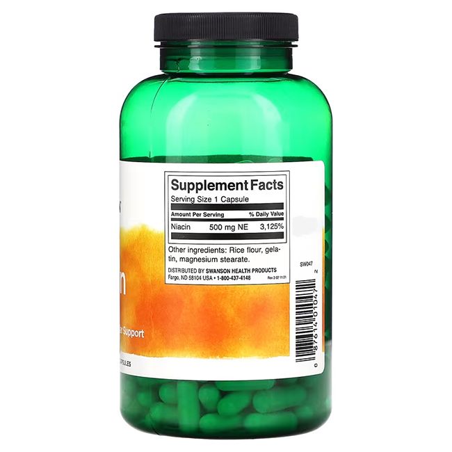 Grüne Flasche mit schwarzen Deckel. Rückseite mit Nährwertangaben und grünen Kapseln im Inneren.