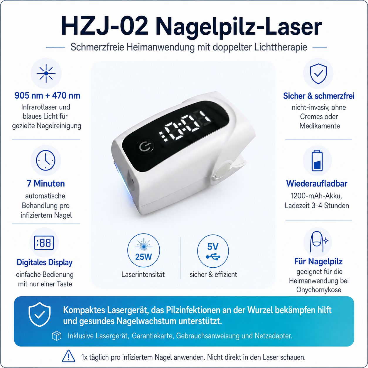 Produktinformationen für das HZJ-02 Nagelpilz-Laser.
